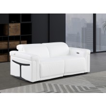 1126 DivanItalia White Top Grain Italian Leather Loveseat with Power Headrest
