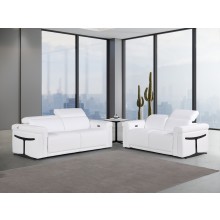 1126 - Top Grain Power Reclining Italian White Leather Sofa + Love