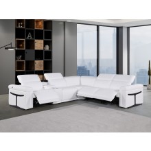 1126 - Top Grain White Italian Leather Sectional Sofa 6-Piece w/ 3 power recliners