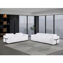 1126 DivanItalia White 6-Piece Modular Power Reclining Sofa and Loveseat Set with Power Headrests - Top Grain Italian Leather