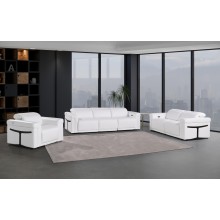 1126 DivanItalia White 6-Piece Modular Power Reclining Sofa, Loveseat, and Chair Set – 6 Recliners, Top Grain Italian Leather with Power Headrests