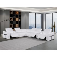 1126 - Top Grain White Italian Leather Sectional Sofa 8-Piece w/ 3 power recliners