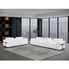 1126 DivanItalia White 8-Piece Modular Power Reclining Sofa Set with Power Headrests – Top Grain Italian Leather
