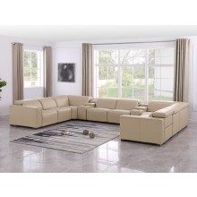 1208 Beige 10-Piece U-Sectional in Genuine Leather with 4 Power Recliners with Power Headrests