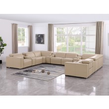 1208 Beige 12-Piece 4-Power Reclining Genuine Leather U-Sectional with Power Headrests
