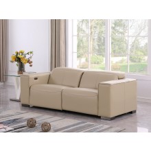 1208 Beige Genuine Leather Power Reclining Loveseat with Power Headrest