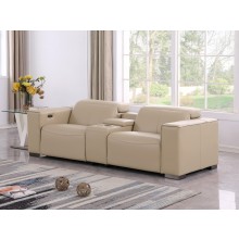 1208 Beige Power Reclining Console Loveseat with Power Headrests in Genuine Leather