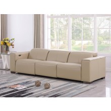 1208 Beige Genuine Leather Power Reclining Sofa with Dual Recliners and Power Headrests