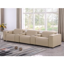 1208 Beige 5-Piece Genuine Leather Power Reclining Sofa – 3 Recliners and Power Headrests