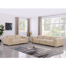 1208 Beige Modular Power Reclining Sofa and Loveseat Set – Genuine Leather with Power Headrests