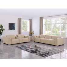 1208 Beige Modular Power Reclining Sofa and Console Loveseat Set in Genuine Leather with Power Headrests