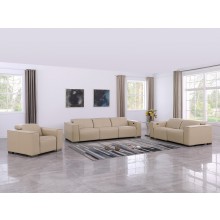 1208 Beige 6-Piece Modular Power Reclining Sofa, Loveseat, and Chair Set – 6 Recliners, Genuine Leather with Power Headrests