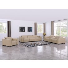 1208 Beige 7-Piece Modular Power Reclining Sofa, Loveseat, and Chair Set – 6 Recliners, Genuine Leather with Power Headrests