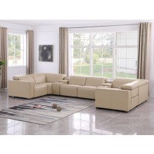 1208 Beige 8-Piece 2-Power Reclining Genuine Leather U-Sectional with Power Headrests