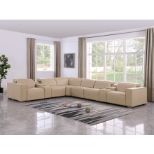 1208 Beige Genuine Leather 8-Piece Sectional with 3 Power Reclining Seats & Power Headrest