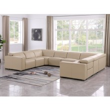 1208 Beige 8-Piece U-Sectional in Genuine Leather with 2 Power Recliners with Power Headrests (No Consoles)