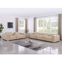 1208 Beige 8-Piece Modular Power Reclining Sofa and Console Loveseat Set – Genuine Leather with Power Headrests