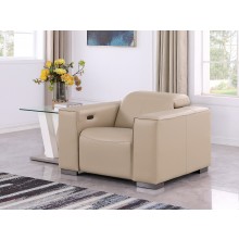  1208 Beige Power Reclining Genuine  Leather Chair with Power Headrests