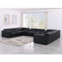 1208 Black 10-Piece U-Sectional in Genuine Leather with 4 Power Recliners with Power Headrests