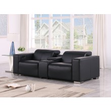 1208 Black Power Reclining Console Loveseat with Power Headrests in Genuine Leather