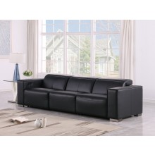 1208 Black Genuine Leather Power Reclining Sofa with Dual Recliners and Power Headrests