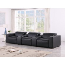 1208 Black 5-Piece Genuine Leather Power Reclining Sofa – 3 Recliners and Power Headrests