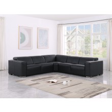 1208 Black Genuine Leather 5-Piece Sectional with 3 Power Reclining Seats & Power Headrest