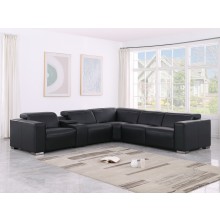 1208 Black Genuine Leather 6-Piece Sectional with 3 Power Reclining Seats & Power Headrest