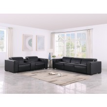 1208 Black Modular Power Reclining Sofa and Console Loveseat Set in Genuine Leather with Power Headrests
