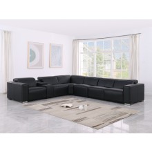 1208 Black Genuine Leather 7-Piece Sectional with 3 Power Reclining Seats & Power Headrest