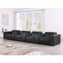 1208 Black 7-Piece Genuine Leather Power Reclining Sofa with 5 Recliners and Power Headrests