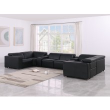 1208 Black 8-Piece 2-Power Reclining Genuine Leather U-Sectional with Power Headrests