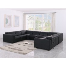 1208 Black 8-Piece U-Sectional in Genuine Leather with 2 Power Recliners with Power Headrests (No Consoles)