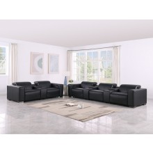 1208 Black 8-Piece Modular Power Reclining Sofa and Console Loveseat Set – Genuine Leather with Power Headrests