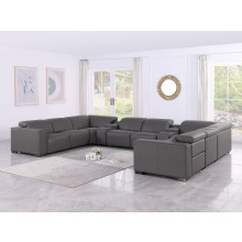 1208 Dark Grey 10-Piece U-Sectional in Genuine Leather with 4 Power Recliners with Power Headrests