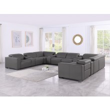 1208 Dark Grey 12-Piece 4-Power Reclining Genuine Leather U-Sectional with Power Headrests