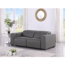 1208 Dark Grey Genuine Leather Power Reclining Loveseat with Power Headrest