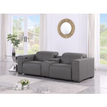 1208 Dark Grey Power Reclining Console Loveseat with Power Headrests in Genuine Leather