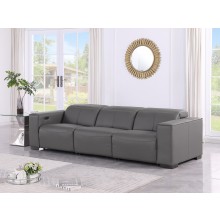 1208 Dark Grey Genuine Leather Power Reclining Sofa with Dual Recliners and Power Headrests