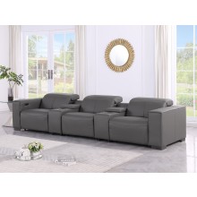 1208 Dark Grey 5-Piece Genuine Leather Power Reclining Sofa – 3 Recliners and Power Headrests