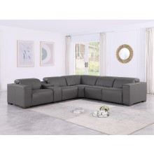 1208 Dark Grey Genuine Leather 6-Piece Sectional with 3 Power Reclining Seats & Power Headrest