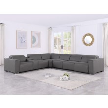 1208 Dark Grey Genuine Leather 7-Piece Sectional with 4 Power Reclining Seats & Power Headrest