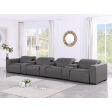 1208 Dark Grey 7-Piece Genuine Leather Power Reclining Sofa with 5 Recliners and Power Headrests