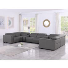 1208 Dark Grey 8-Piece 2-Power Reclining Genuine Leather U-Sectional with Power Headrests