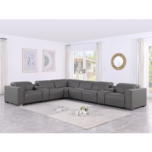 1208 Dark Grey Genuine Leather 8-Piece Sectional with 3 Power Reclining Seats & Power Headrest