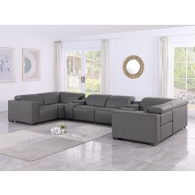 1208 Dark Grey 8-Piece 4-Power Reclining Genuine Leather U-Sectional with Power Headrests
