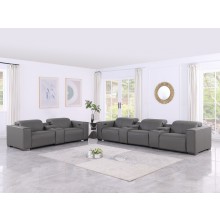 1208 Dark Grey 8-Piece Modular Power Reclining Sofa and Console Loveseat Set – Genuine Leather with Power Headrests