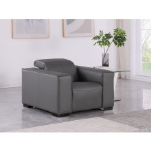  1208 Dark Grey Power Reclining Genuine  Leather Chair with Power Headrests