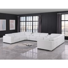1208 White 10-Piece U-Sectional in Genuine Leather with 4 Power Recliners with Power Headrests
