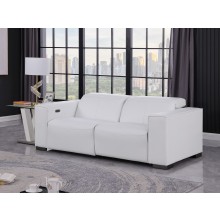 1208 White Genuine Leather Power Reclining Loveseat with Power Headrest